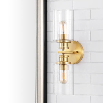Jules Edison 16.5" Cylinder Iron/Seeded Glass Farmhouse Contemporary LED Wall Sconce